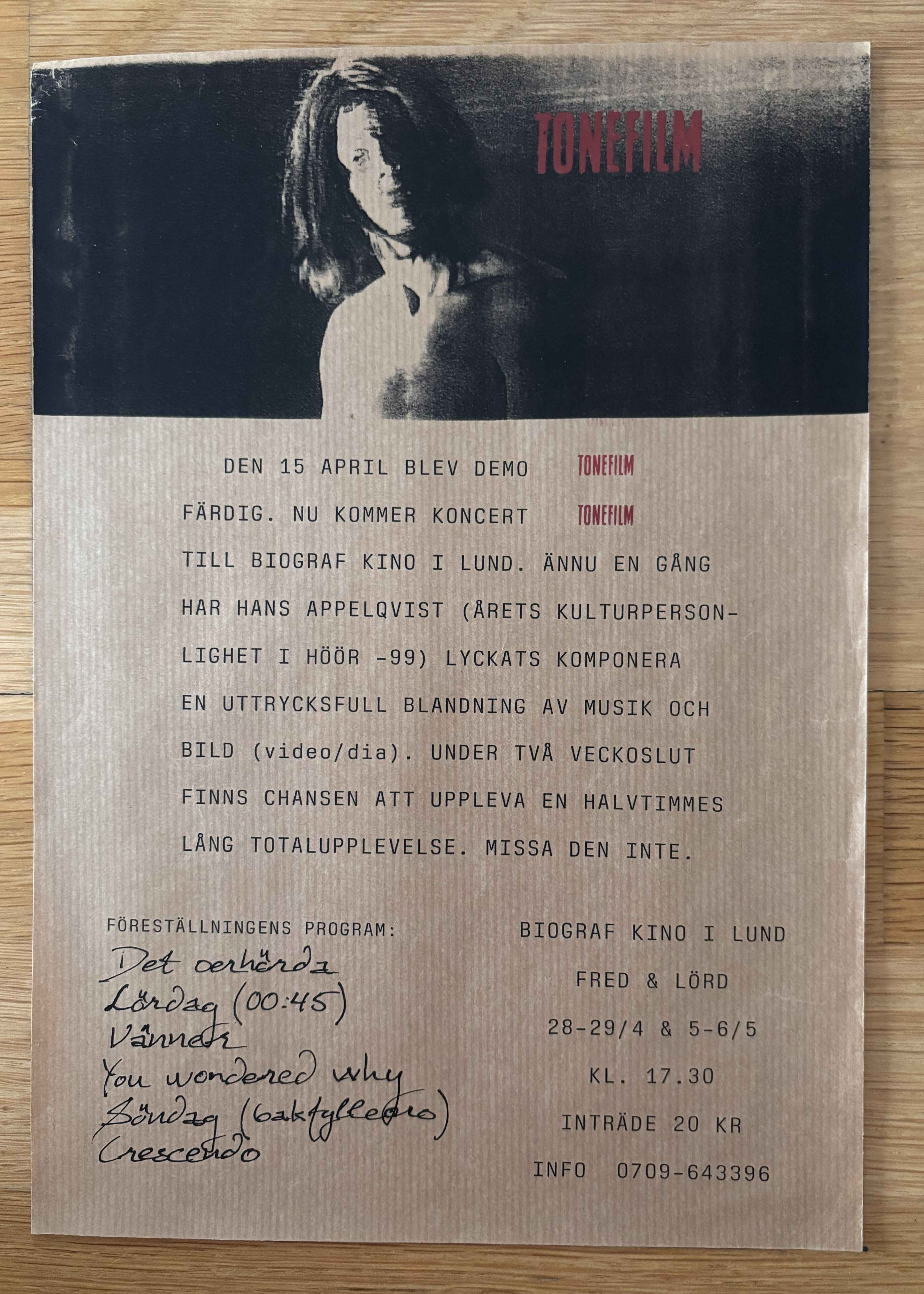 Tonefilm concert announcement